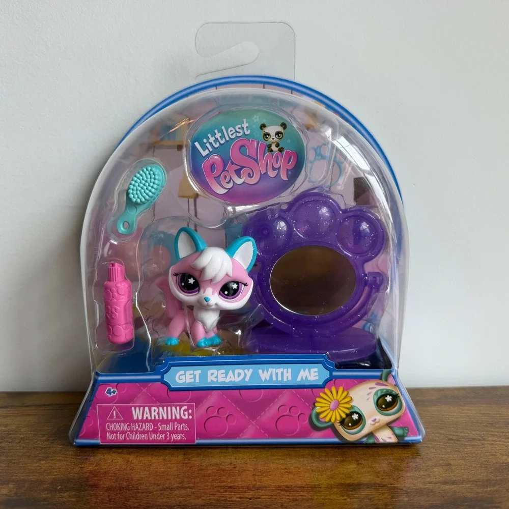 New Littlest Pet Shop LPS 447 Pink Blue Fox Dog Get Ready With Me Accessories